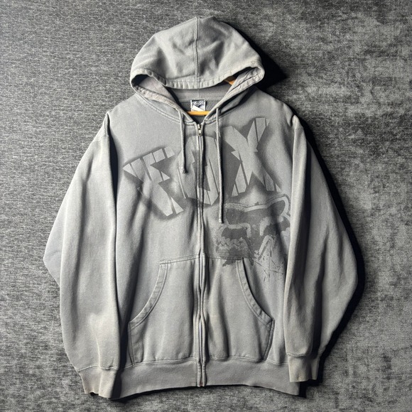 Fox Racing Other - Fox Racing Mens Zip Up Hoodie Large Grey Graphic Sweatshirt Y2K Grunge Skater